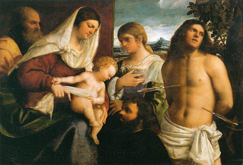 Sebastiano del Piombo La Sainte Famille avec sainte Catherine, saint Sebastien et un donateur Germany oil painting art